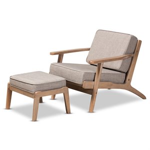 Baxton Studio Sigrid Light Grey Upholstered Oak Wood Armchair and Ottoman Set