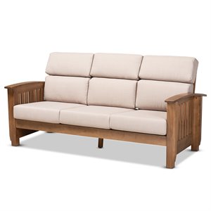 baxton studio charlotte taupe upholstered walnut finished wood 3-seater sofa