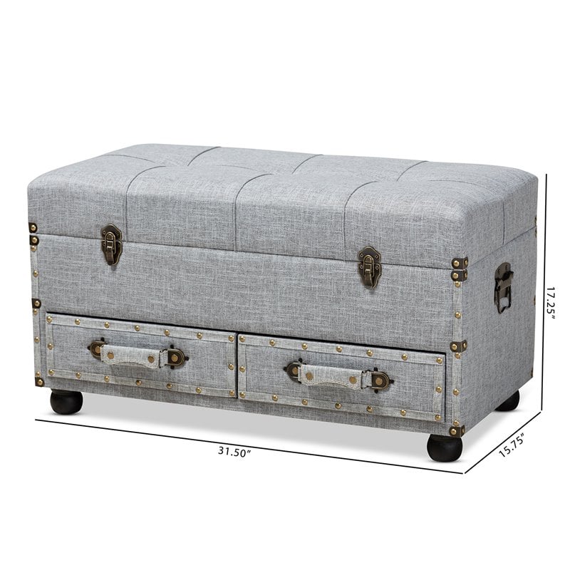 Baxton Studio Flynn Grey Upholstered 2-Drawer Storage Trunk Ottoman