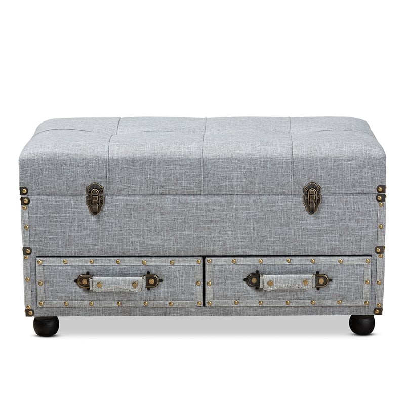 Baxton Studio Flynn Grey Upholstered 2-Drawer Storage Trunk Ottoman