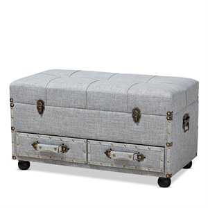Baxton Studio Flynn Grey Upholstered 2-Drawer Storage Trunk Ottoman