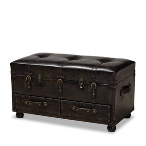 baxton studio callum dark brown faux leather upholstered storage trunk ottoman