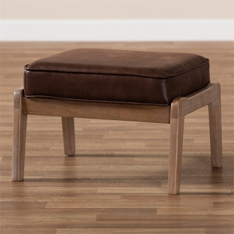 Baxton Studio Sigrid Dark Brown Faux Leather Upholstered Oak Wood Ottoman