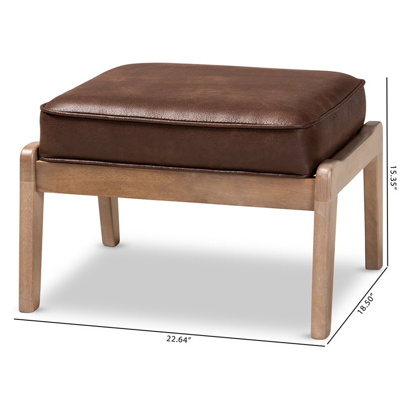 Baxton Studio Sigrid Dark Brown Faux Leather Upholstered Oak Wood Ottoman