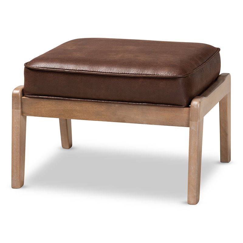 Baxton Studio Sigrid Dark Brown Faux Leather Upholstered Oak Wood Ottoman