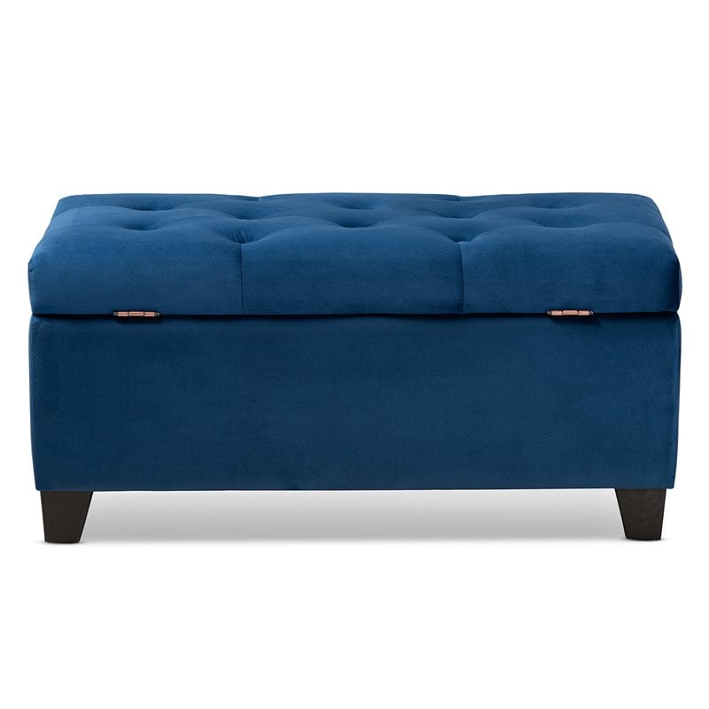Baxton Studio Michaela Navy Blue Velvet Upholstered Storage Ottoman
