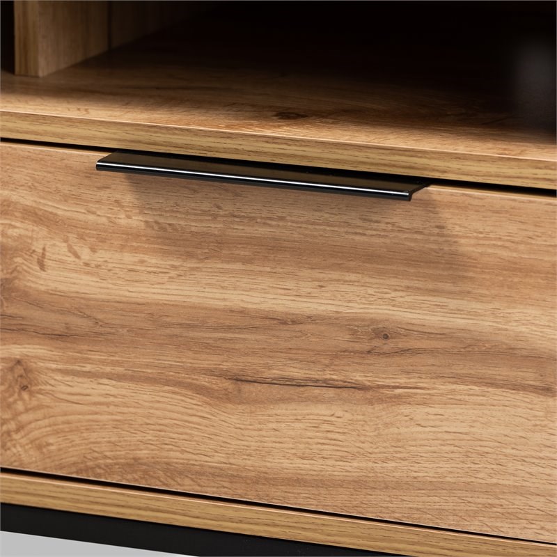 Baxton Studio Reid Industrial Wood Metal 2-Drawer TV Stand in Black and Oak