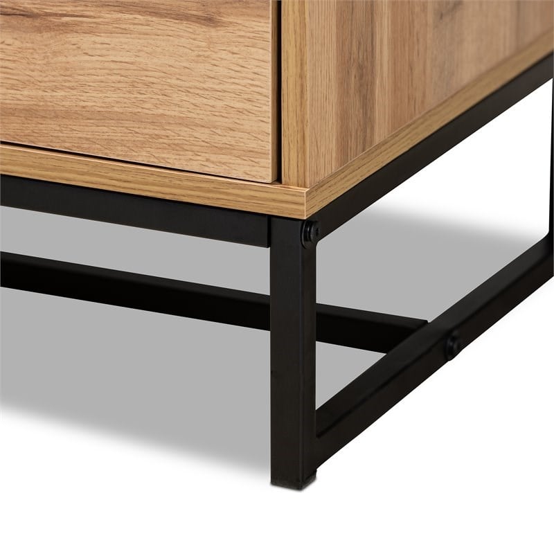 Baxton Studio Reid Industrial Wood Metal 2-Drawer TV Stand in Black and Oak