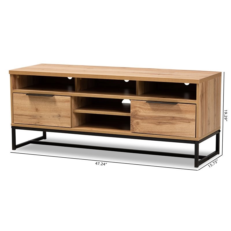 Baxton Studio Reid Industrial Wood Metal 2-Drawer TV Stand in Black and Oak