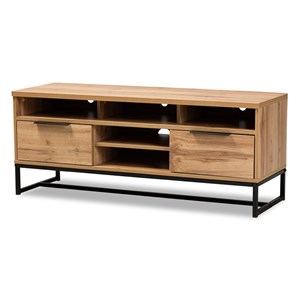 Baxton Studio Reid Industrial Wood Metal 2-Drawer TV Stand in Black and Oak
