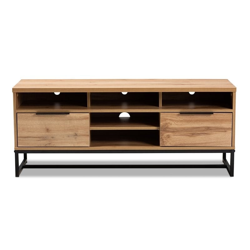 Baxton Studio Reid Industrial Wood Metal 2-Drawer TV Stand in Black and Oak