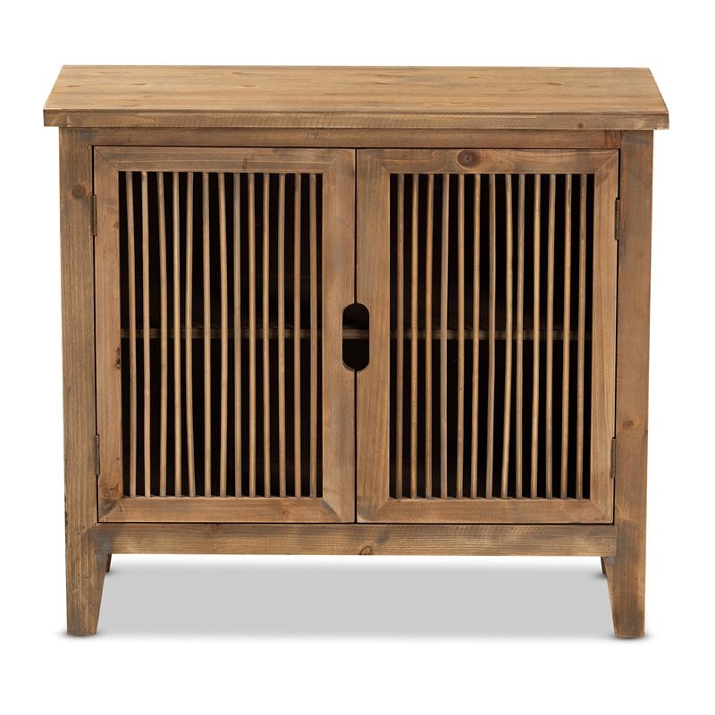 Baxton Studio Clement Oak Finished 2-Door Wood Spindle Storage Cabinet
