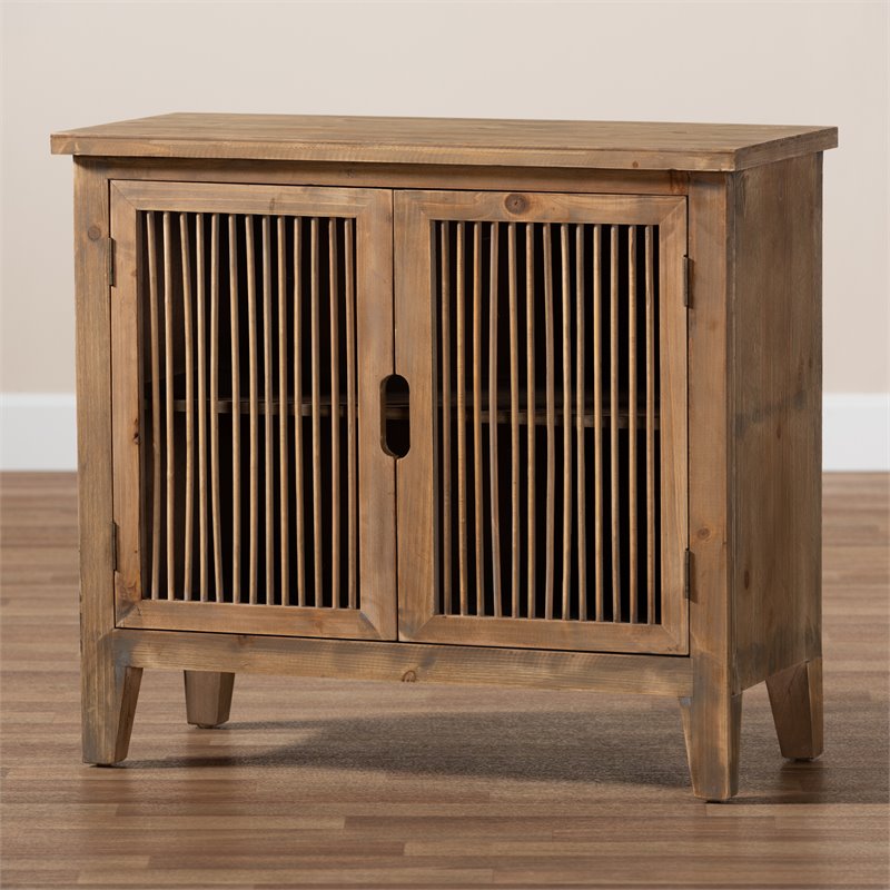 Baxton Studio Clement Oak Finished 2-Door Wood Spindle Storage Cabinet