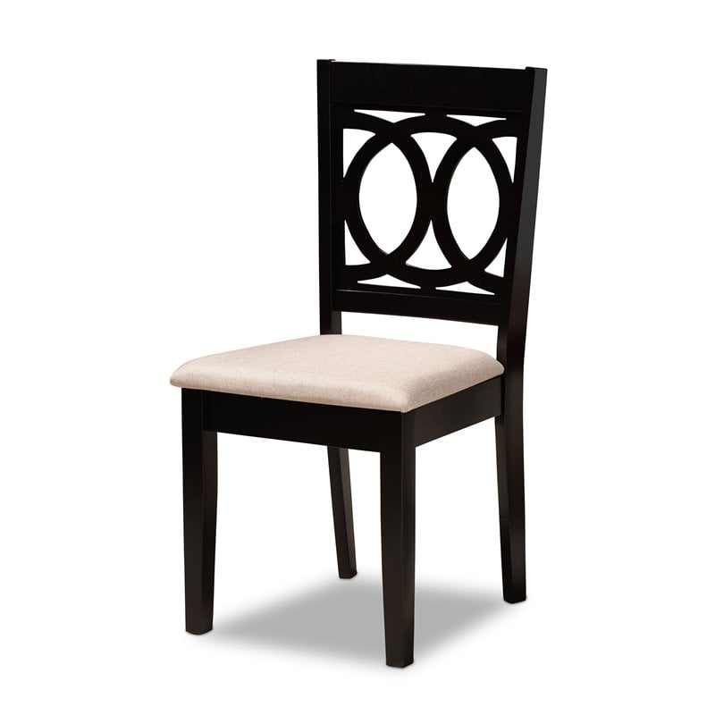 Baxton Studio Lenoir Sand Upholstered Espresso Wood 7-Piece Dining Set