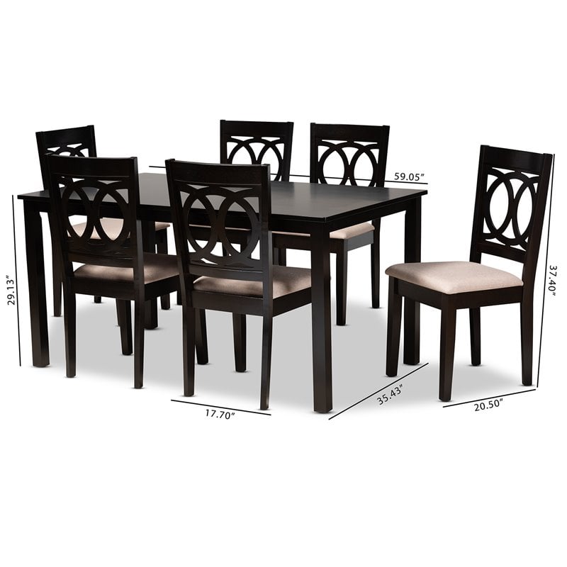 Baxton Studio Lenoir Sand Upholstered Espresso Wood 7-Piece Dining Set