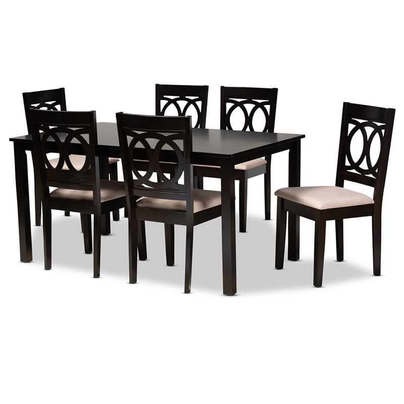 Baxton Studio Lenoir Sand Upholstered Espresso Wood 7-Piece Dining Set