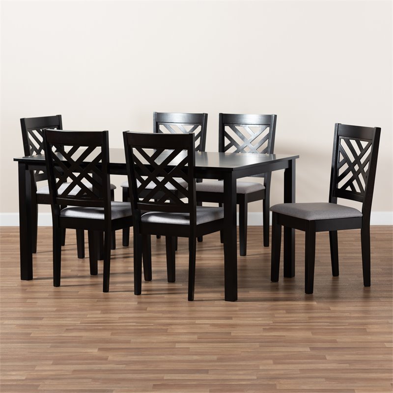 Baxton Studio Caron Grey Upholstered Espresso Wood 7-Piece Dining Set