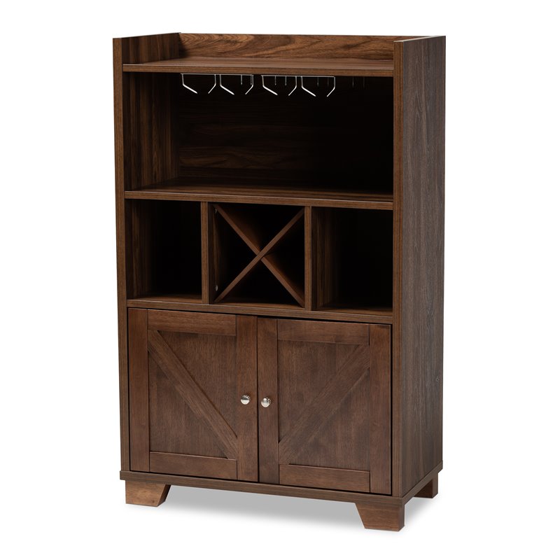 Baxton Studio Carrie Walnut Brown Finished Wood Wine Storage Cabinet
