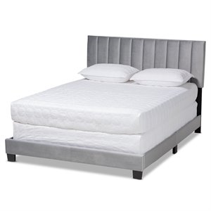 Baxton Studio Clare Full Size Gray Velvet Panel Bed with Tufted Headboard