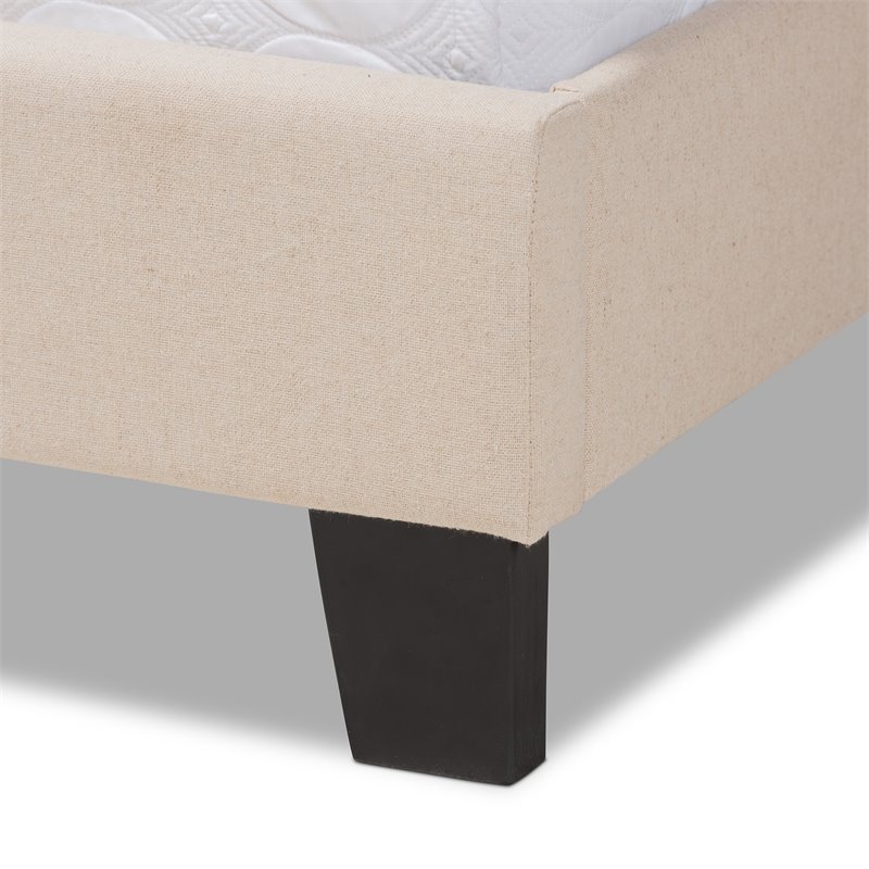 Baxton Studio Ramon Full Size Beige Linen Panel Bed with Nailhead Trim
