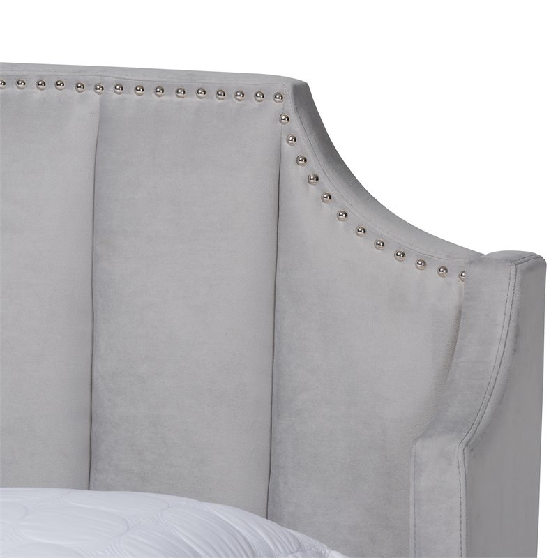 Baxton Studio Adelie King Size Light Gray Velvet Wingback Platform Bed