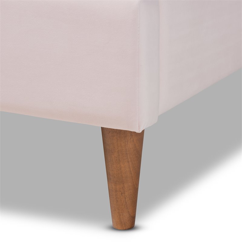 Baxton Studio Odille Queen Size Light Pink Velvet Seashell Shaped Platform Bed