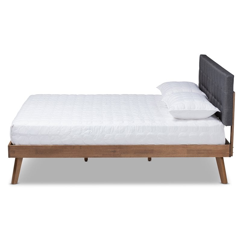 Baxton Studio Devan Queen Size Dark Gray Fabric Walnut Finished Platform Bed