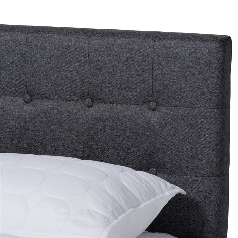 Baxton Studio Devan King Size Dark Gray Fabric Walnut Finished Platform Bed