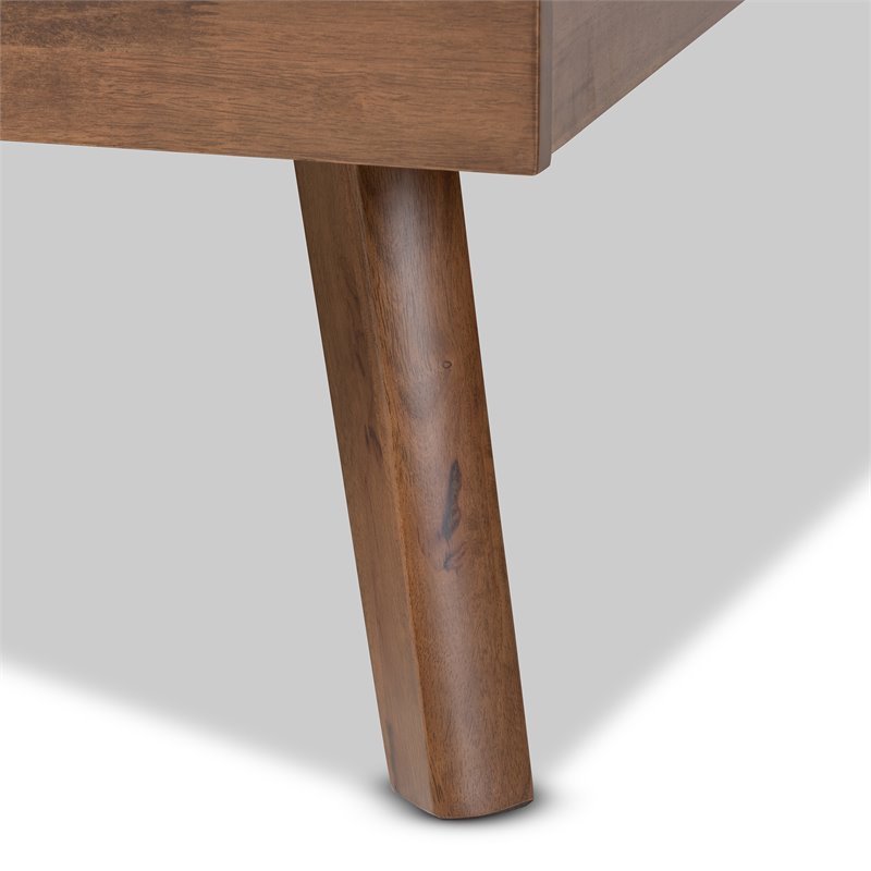 Baxton Studio Devan Queen Size Light Gray Fabric Walnut Finished Platform Bed