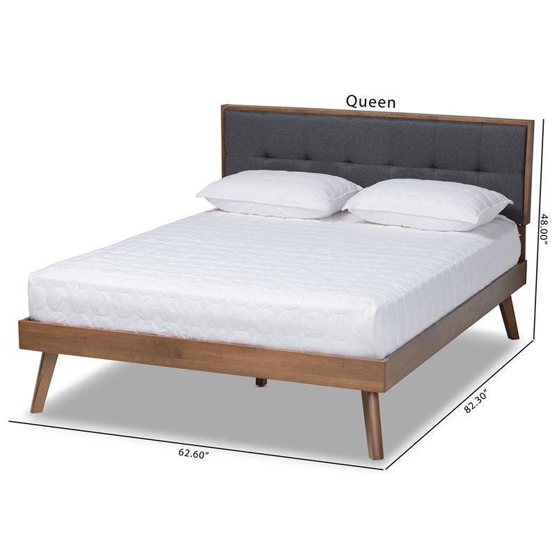 Baxton Studio Alke Queen Size Dark Gray Fabric Walnut Finished Platform Bed