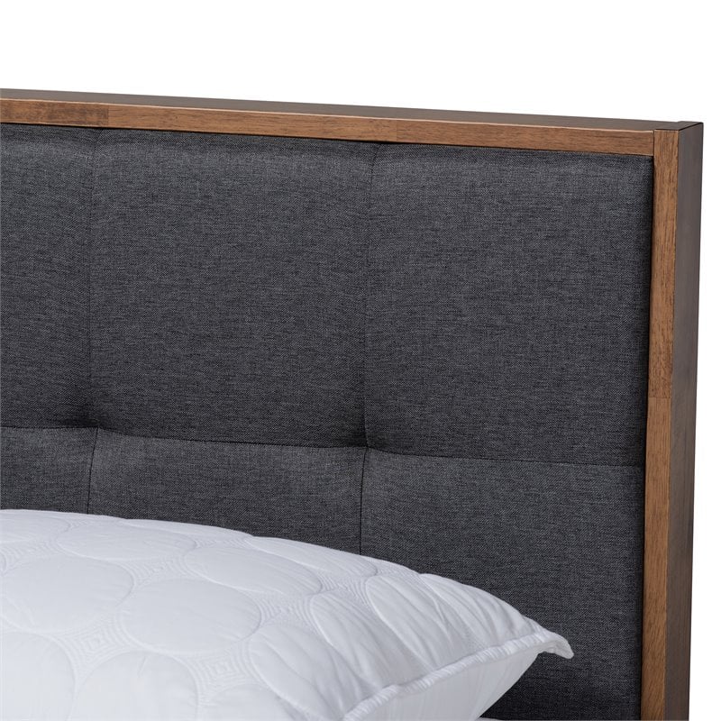 Baxton Studio Alke King Size Dark Gray Fabric Walnut Finished Platform Bed