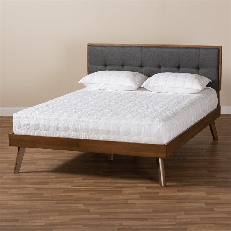 Baxton Studio Alke King Size Dark Gray Fabric Walnut Finished Platform Bed