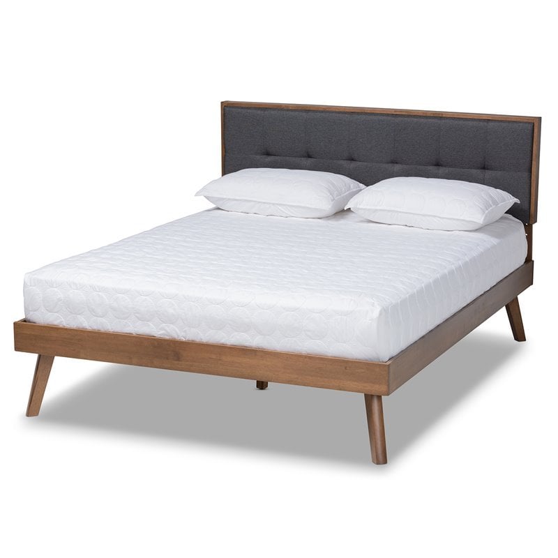 Baxton Studio Alke King Size Dark Gray Fabric Walnut Finished Platform Bed