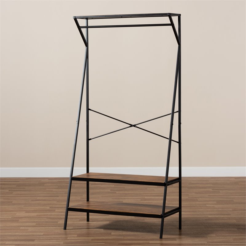 Baxton Studio Laima Distressed Wood Black Metal Finished Entryway Coat Hanger