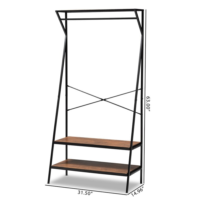Baxton Studio Laima Distressed Wood Black Metal Finished Entryway Coat Hanger