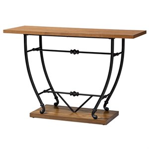 baxton studio leigh distressed wood black metal finished entryway console table