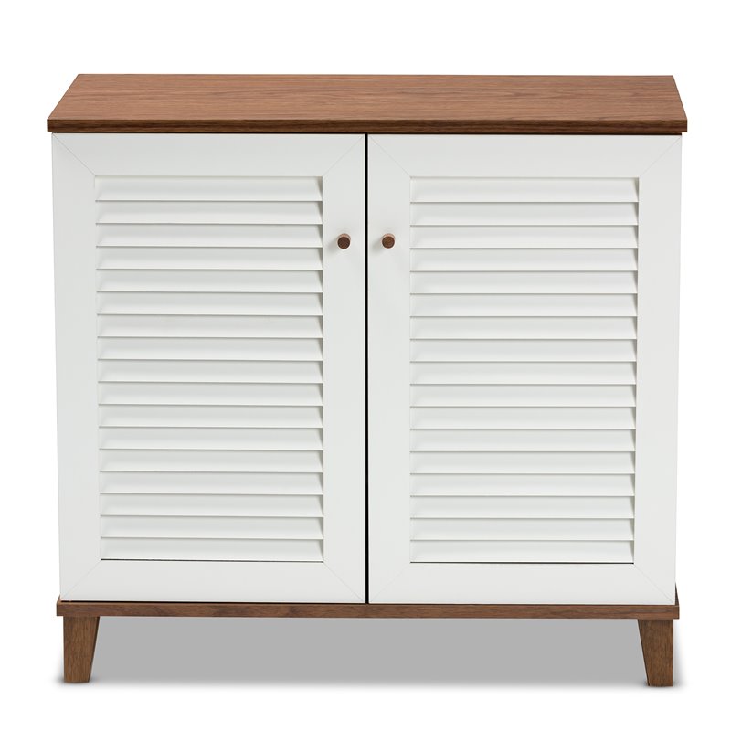 Baxton Studio Coolidge White and Walnut Finished 4-Shelf Wood Shoe Cabinet