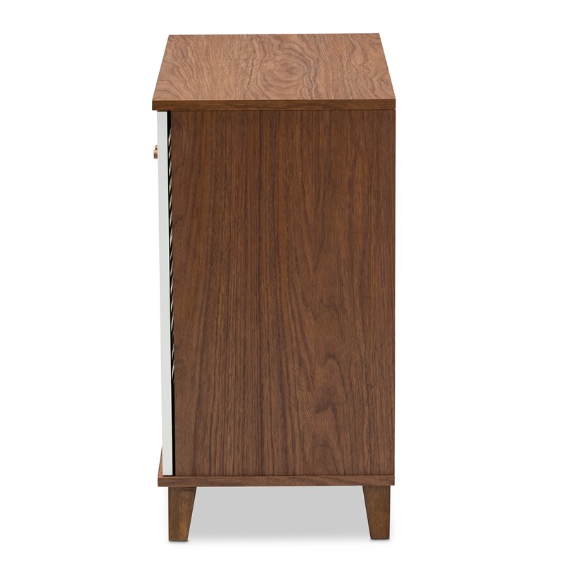 Baxton Studio Coolidge White and Walnut Finished 4-Shelf Wood Shoe Cabinet