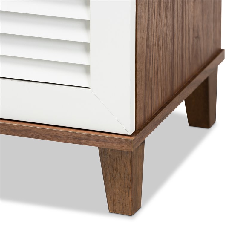 Baxton Studio Coolidge White and Walnut Finished 4-Shelf Wood Shoe Cabinet