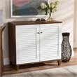 Baxton Studio Coolidge White and Walnut Finished 4-Shelf Wood Shoe Cabinet