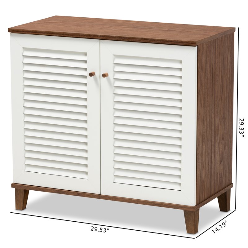 Baxton Studio Coolidge White and Walnut Finished 4-Shelf Wood Shoe Cabinet