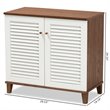 Baxton Studio Coolidge White and Walnut Finished 4-Shelf Wood Shoe Cabinet