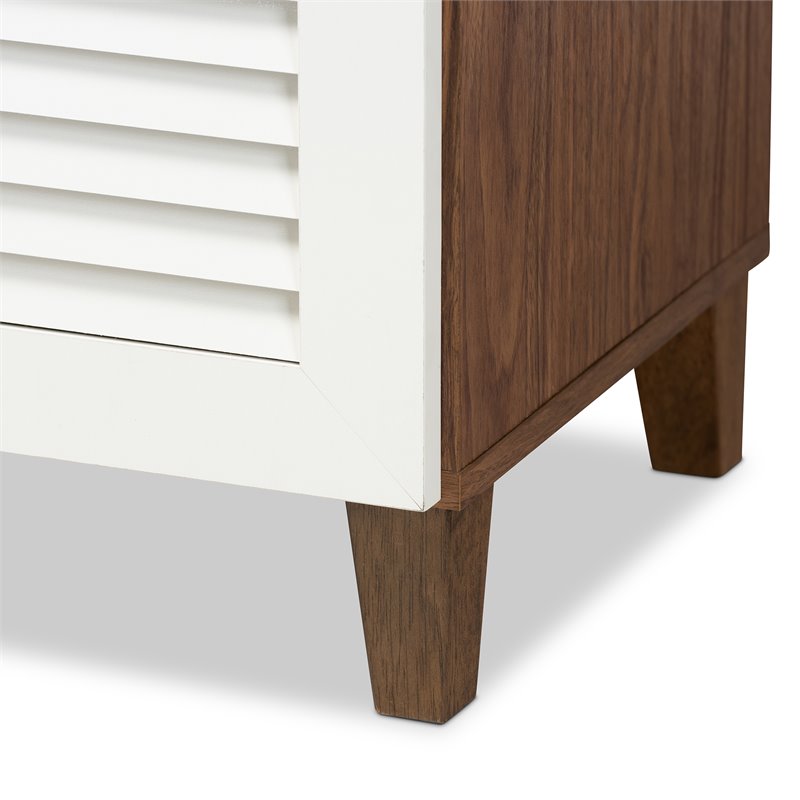 Baxton Studio Coolidge White and Walnut 5-Shelf Wood Shoe Cabinet with Drawer