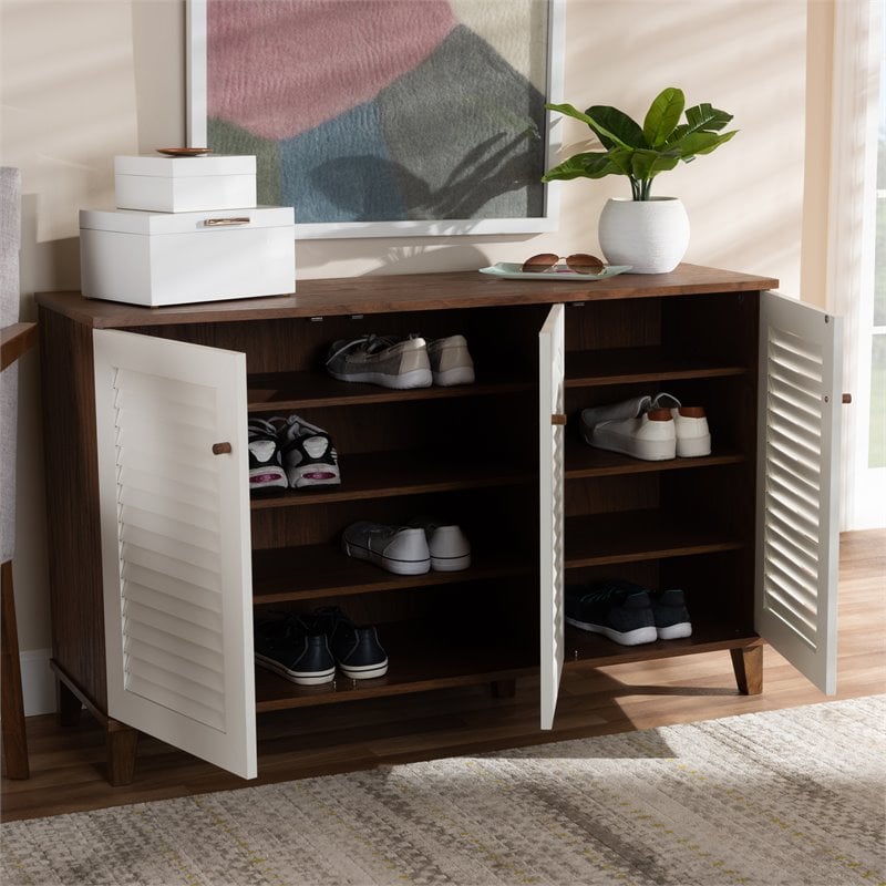Baxton Studio Coolidge Walnut Finished 8-Shelf Wood Shoe Cabinet