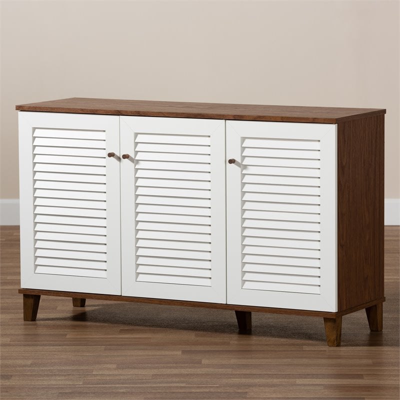 Baxton Studio Coolidge Walnut Finished 8-Shelf Wood Shoe Cabinet