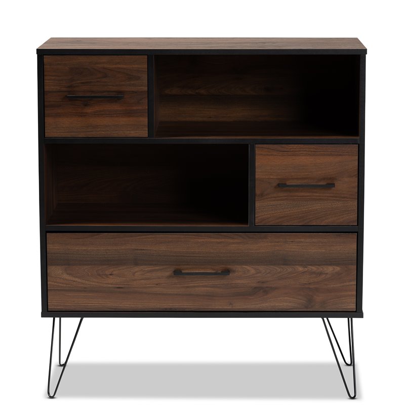 Baxton Studio Charis Two-Tone Walnut and Black Finished Wood 1-Drawer Bookcase