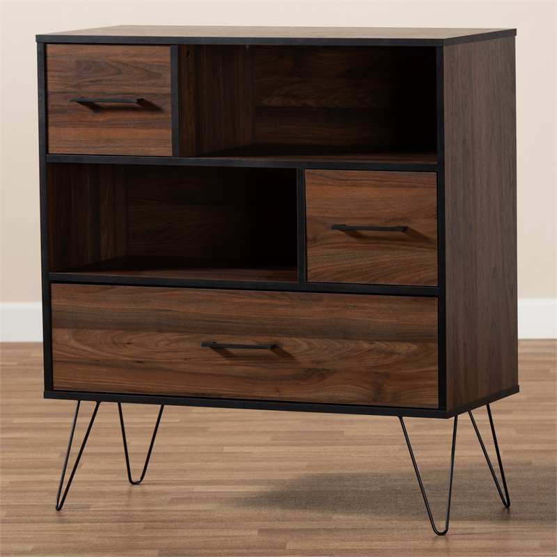 Baxton Studio Charis Two-Tone Walnut and Black Finished Wood 1-Drawer Bookcase