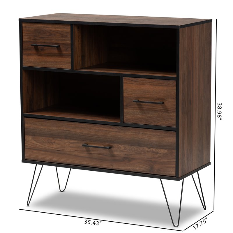 Baxton Studio Charis Two-Tone Walnut and Black Finished Wood 1-Drawer Bookcase
