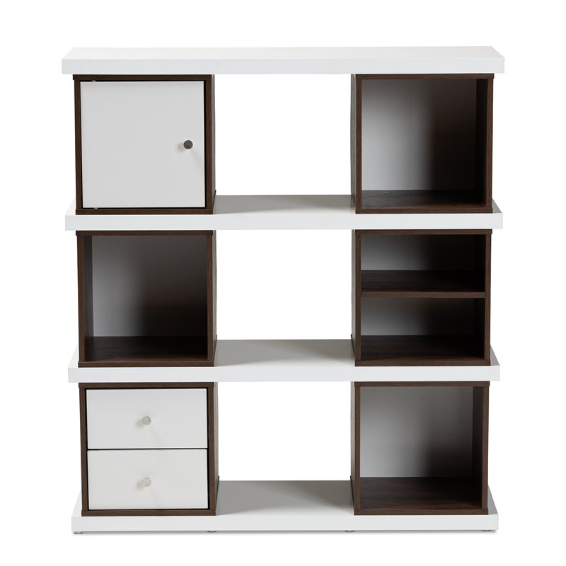 Baxton Studio Rune Two-Tone White and Walnut Finished 2-Drawer Bookcase