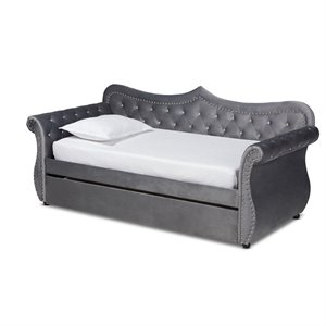 baxton studio abbie twin size gray velvet crystal tufted daybed with trundle